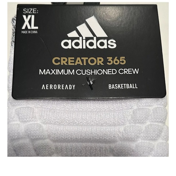Adidas Creator 365 Basketball Crew Socks 1 Pair Men 12-16 White w Black Logo NEW - Picture 3 of 11